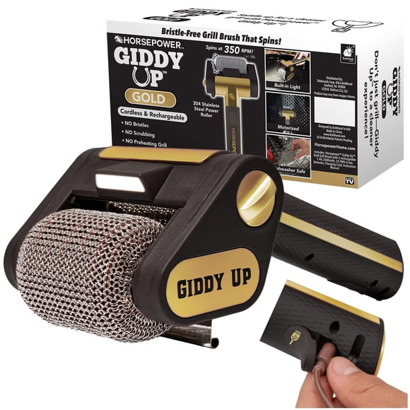 Cepillo para parrilla Horsepower Giddy Up GOLD inalámbrico con LED, 350 RPM