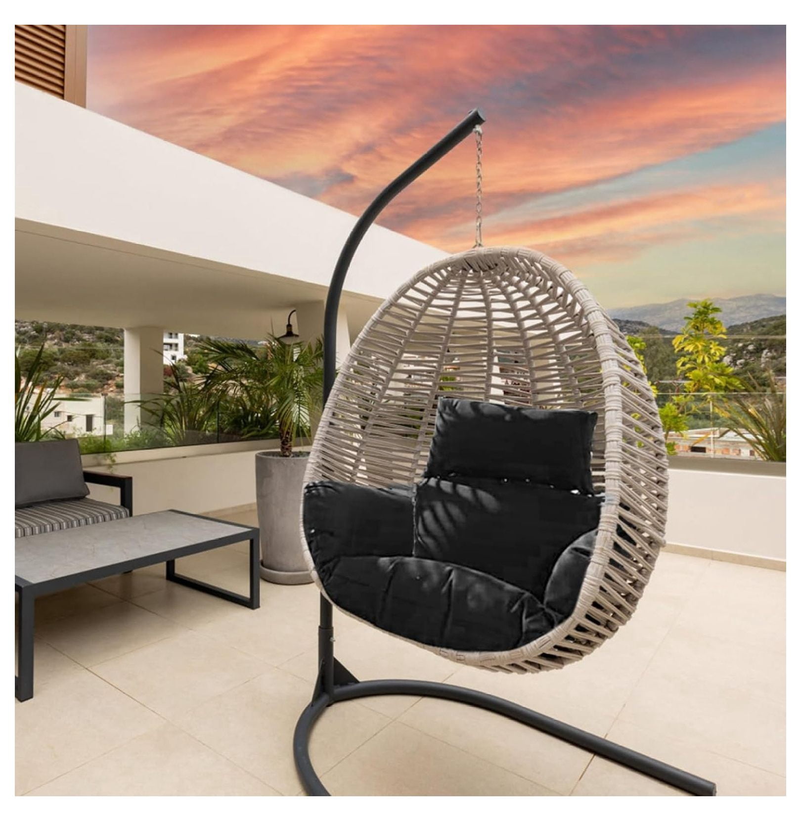 Outdoor Egg Chair Cushion, Soft Hanging Egg Chair Cushion Replacement, Washable Chair Pads with Ties, Thicken Basket Chair Cushion Patio Garden Hammock Chair Pads(Black)