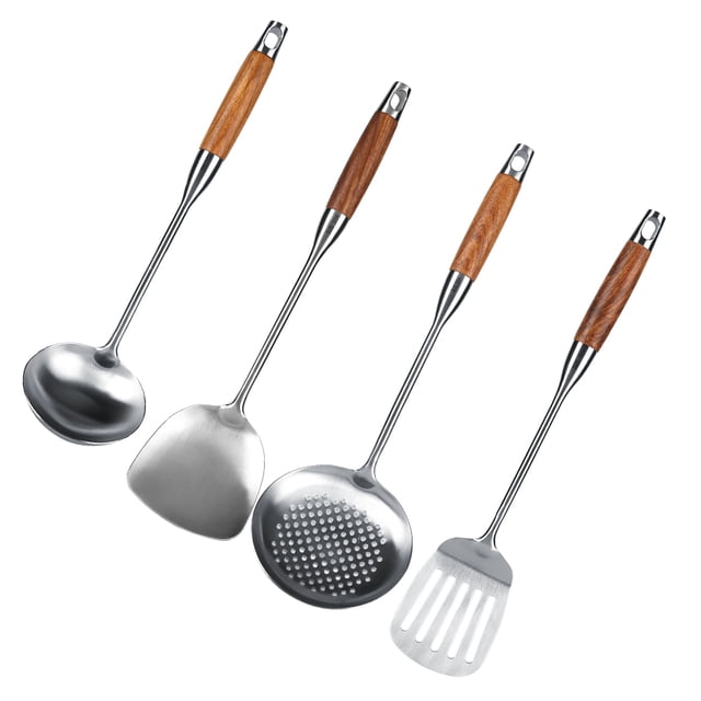 Kit de Spatules 4 Pcs/Ensemble, Ensemble de Batterie de Cuisine, Manche en Bois de Rose pour la Maison