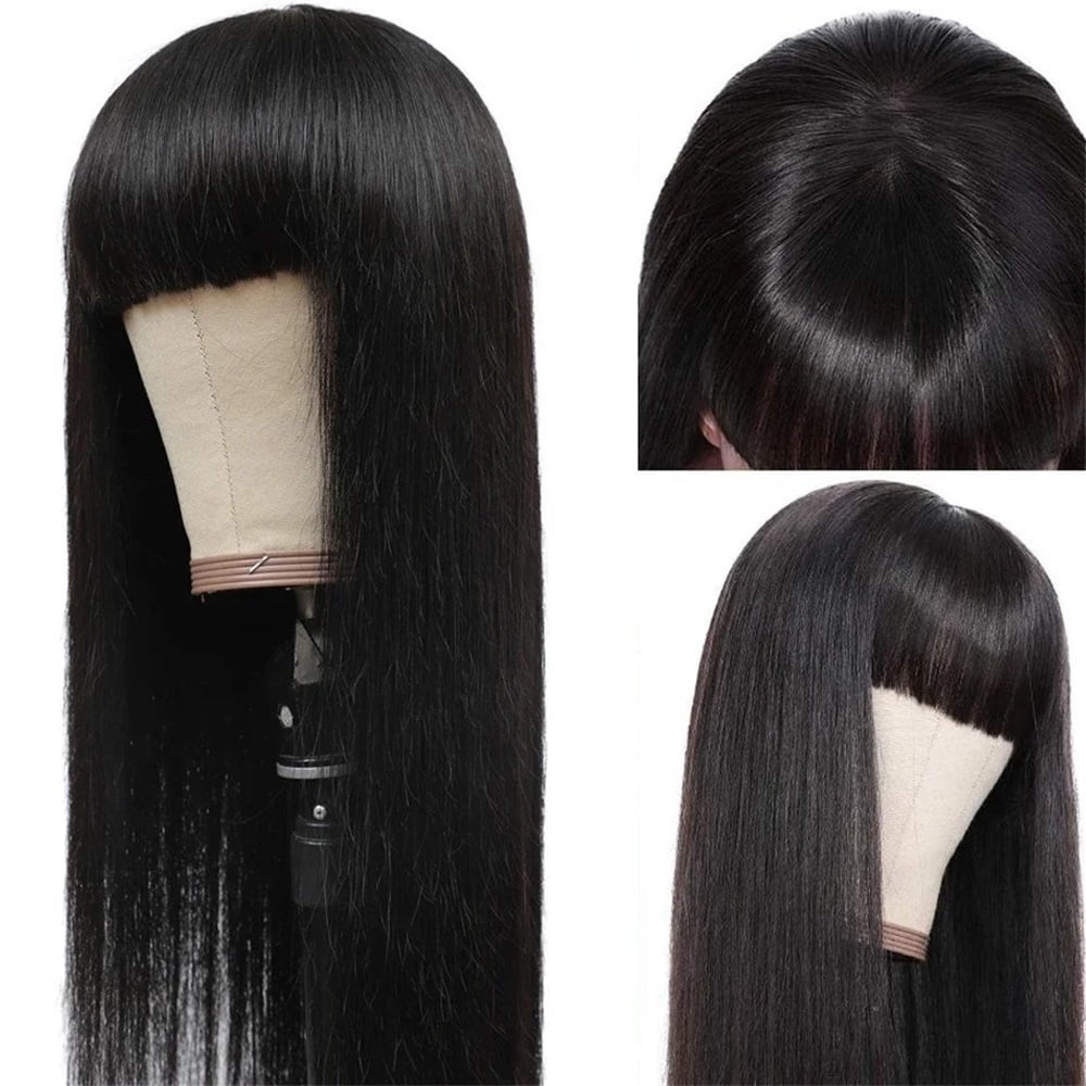 Straight Human Hair Wigs with Bang Full Machine Made Wig Non Lace Wig for Black Women