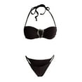 thumbnail image 6 of QIUOMBBP Womens Halter Bikini Set Ring String Swimsuit Top with High Cut Triangle Bottom Vacations Pool Parties Two Piece Bathing Suit Black XXL, 6 of 7