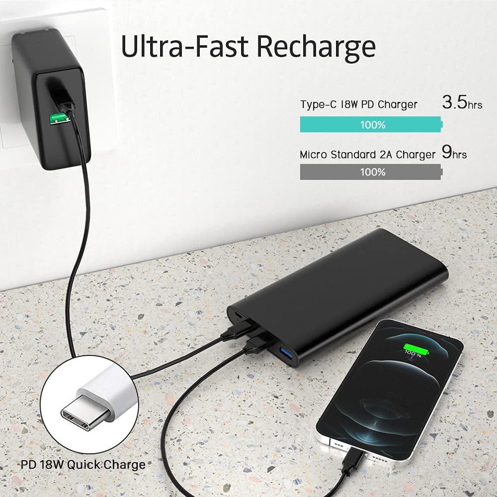 18W PD USB C Portable Charger Power Bank 26800mAh, Type C Fast Charging 3  Outputs External Battery Pack Phone Charger For iPhone 14 13 12 XR SE