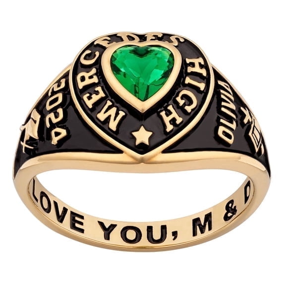 Bhavani Gems CLASS RING Women's Classic Heart Birthstone Class Ring, Personalized, High School or College Graduation Ring