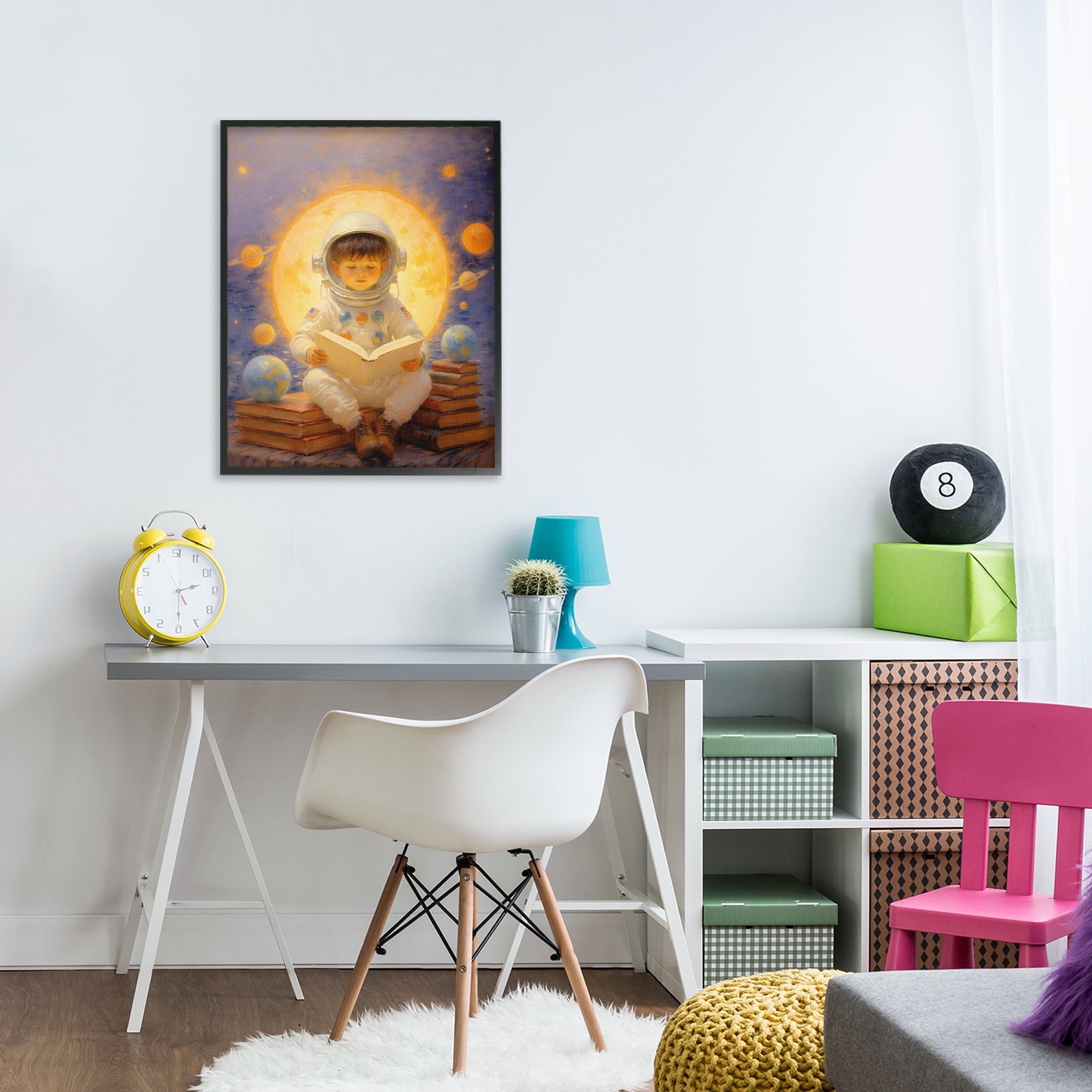 Astronaut Child Learning Black Framed Giclee Art, design by Angie Hawke