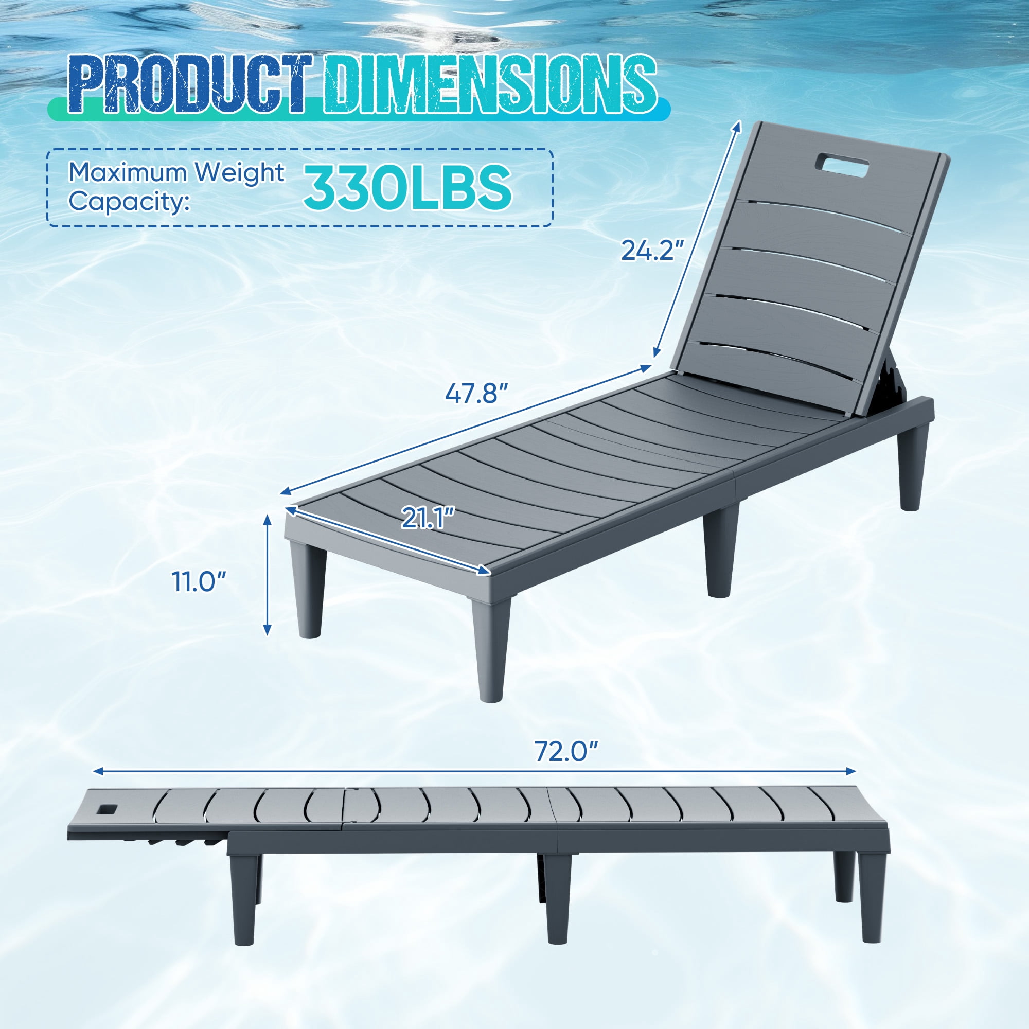 Vineego Set of 2 Patio Outdoor Chaise Lounge Chair Recliner with Adjustable Backrest, Gray