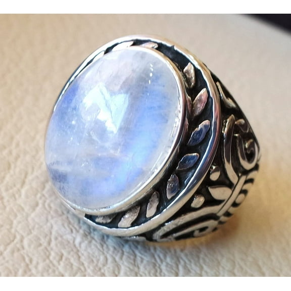 925 Sterling Silver Ring, Rainbow Moonstone Ring, Healing Natural Moonstone Ring, Heavy Designer Man Ring, Gift For Father's Day, Oxidized Finish Rainbow Moonstone Ring, Statement Ring, Signet Ring