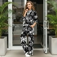 thumbnail image 3 of SCRAWLGOD Floral Leaf Print White Black Women's 2 Piece Lounge Set Travel Casual Outfits Tracksuit Comfy Turtleneck Sweatshirt Wide Leg Loungewear Baggy Comfy Sweatsuit, L, 3 of 7
