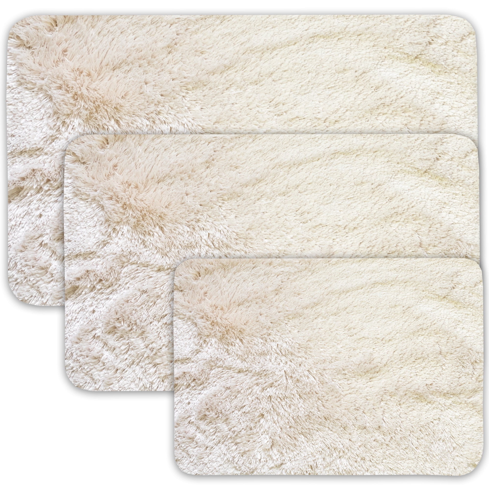 Bath Rug, Non Skid Back, Soft Faux Fur St. Lucia Prima 3 Piece Set Beige