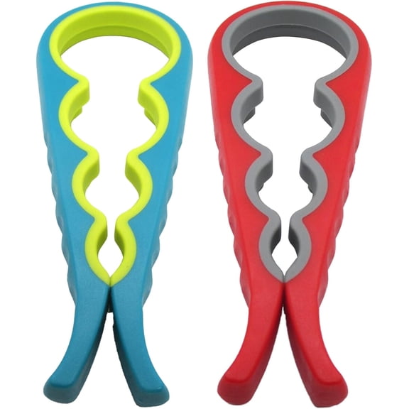 4-in-1 Jar and Bottle Opener – 2-Pack Non-Slip Kitchen Tool for Easy Use – Multifunctional for Seniors, Weak Hands, or Arthritis – Blue & Red