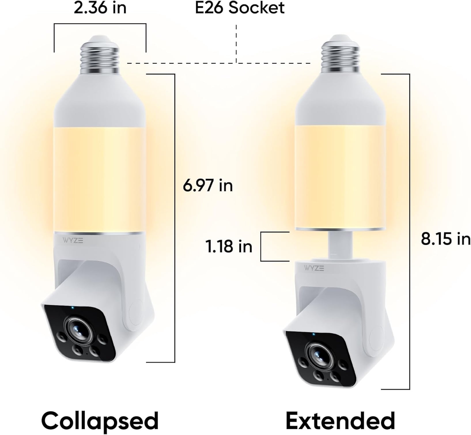 WYZE Bulb Cam Security Camera, 2K HD Outdoor Light Bulb Camera, Color Night Vision, Dimmable LED Bulb, Motion Detection, Siren Alarm, Works with Voice Assistants