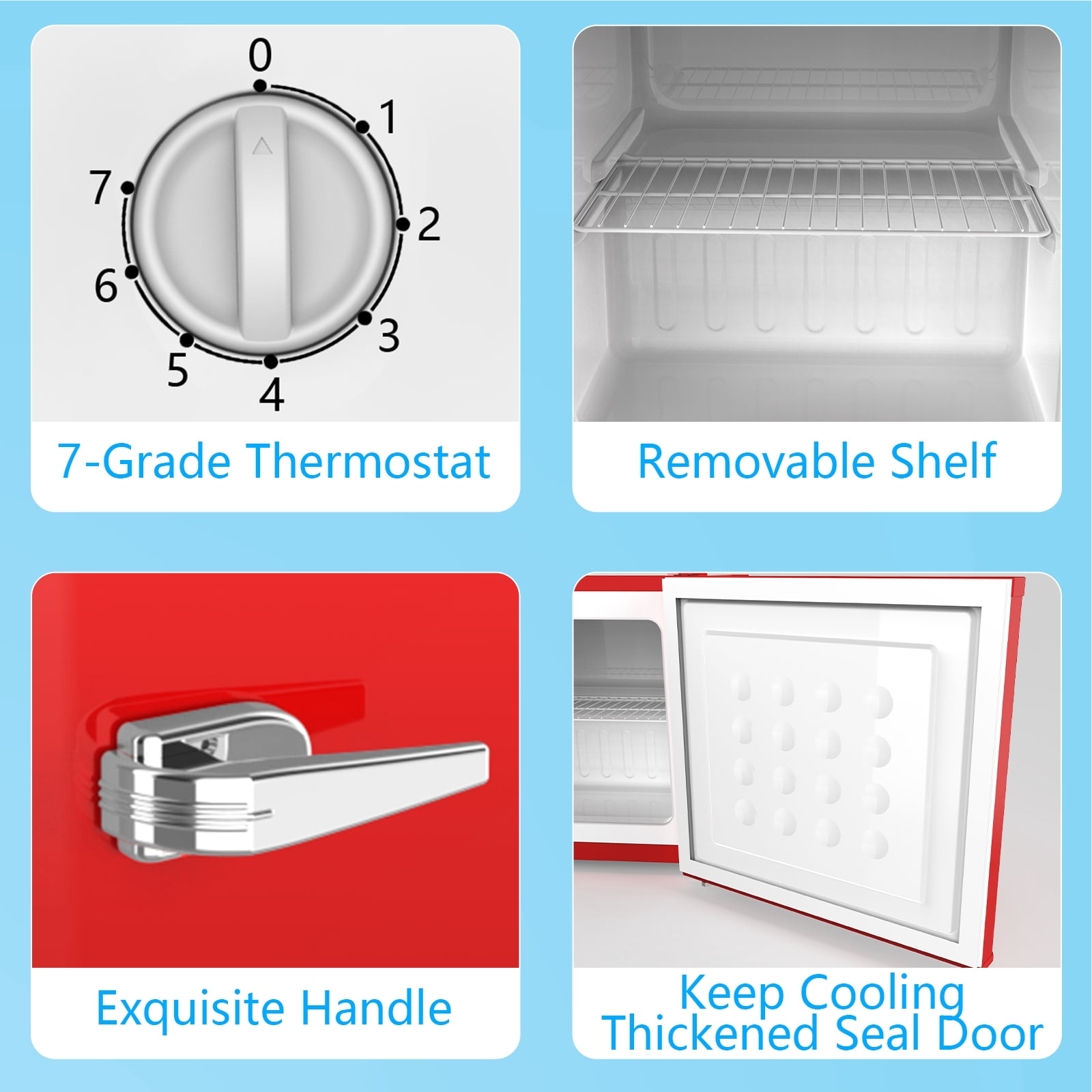 KNDKO Upright Freezer, 1.2 Cu.ft Small Freezer with Adjustable Thermostat & Removable Shelves, Stand Up Freezer for Home/Office, Red
