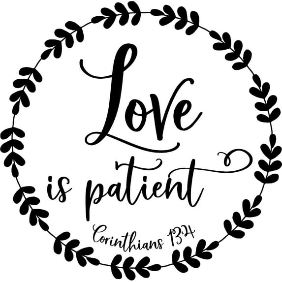 Love Is Patient Circle Branch Corinthians Faith Wall Decals for Walls Peel and Stick wall art murals Black Small 8 Inch