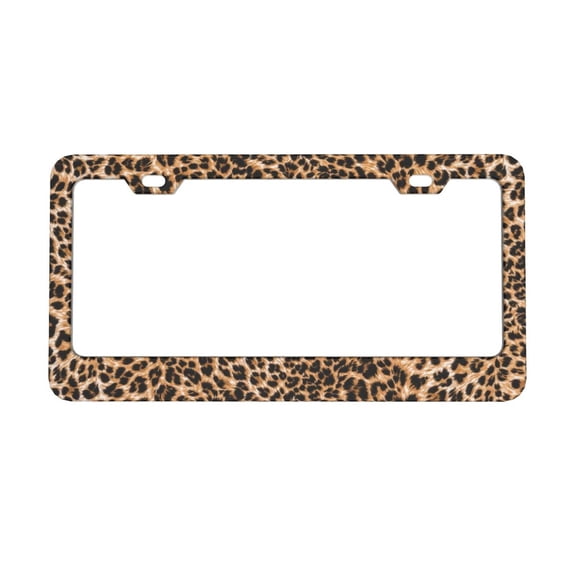 License Plate Frame Metal Car Accessories License Plate Cover Fits Standard U.S. Vehicles 12.3x6.3 Inches for Men Women Gift Flat Hole Brown Leopard Camo