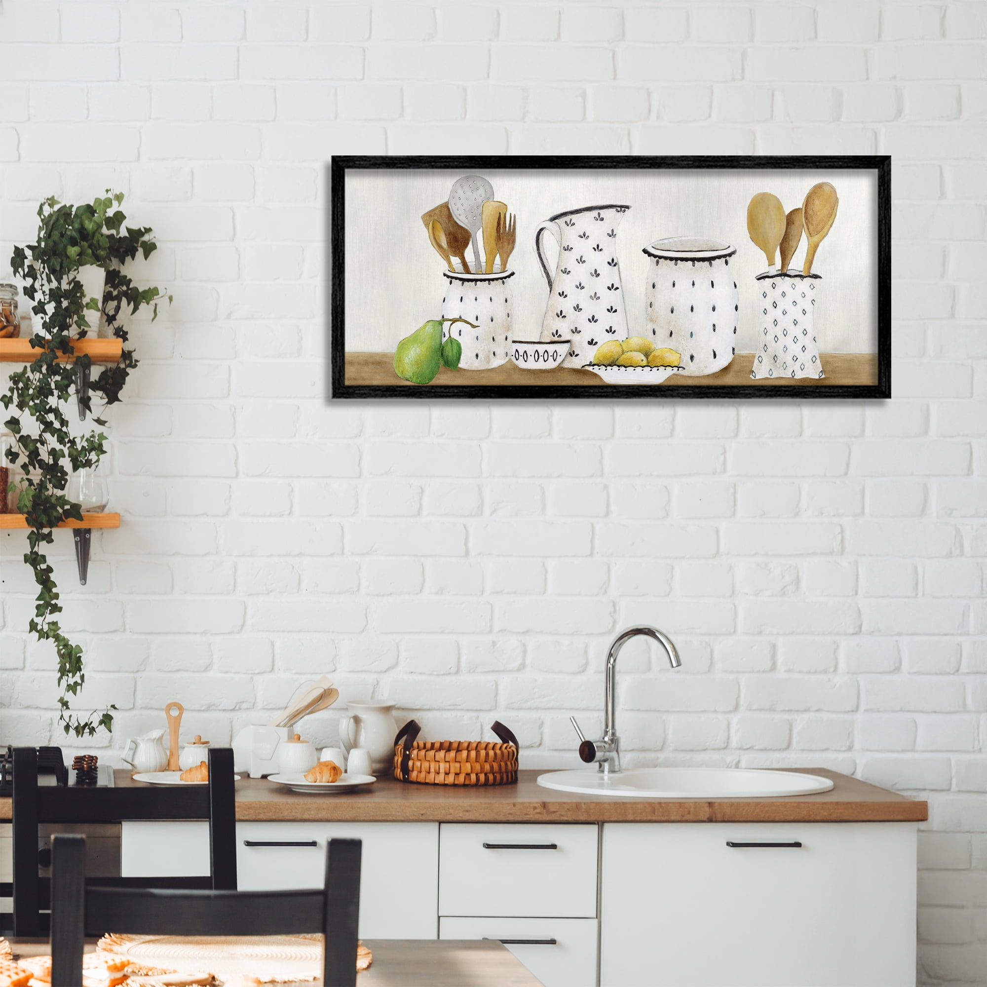 Stupell Industries Kitchen Jugs & Utensils Black Framed Giclee Art, design by Janet Tava