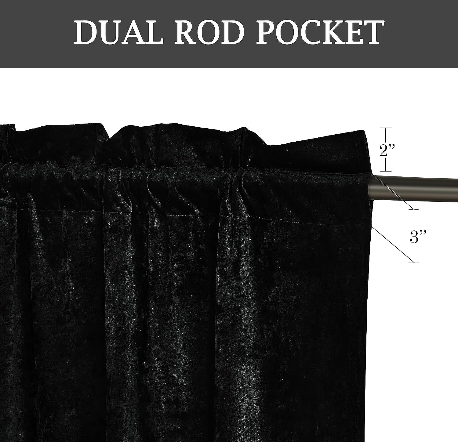 Chezmoi Collection Lux Black Crushed Velvet Curtains 2 Panel Set, Room Darkening Luxury Distressed Velvet Rod Pocket Window Drapes for Living Room Bedroom 50" W x 96" L