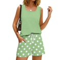 thumbnail image 4 of Two Piece Sets for Women Summer Lounge Womens Short Sets Beach Vacation Sleeveless Tank Top Square Neck Drawstring Polka Dots Matching Outfits Cyan XXL, 4 of 7