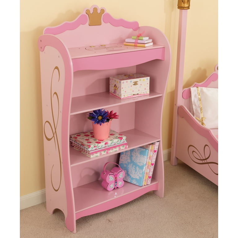 KidKraft Wooden Princess Bookcase with Crown Accent, Shelves and Hidden Storage