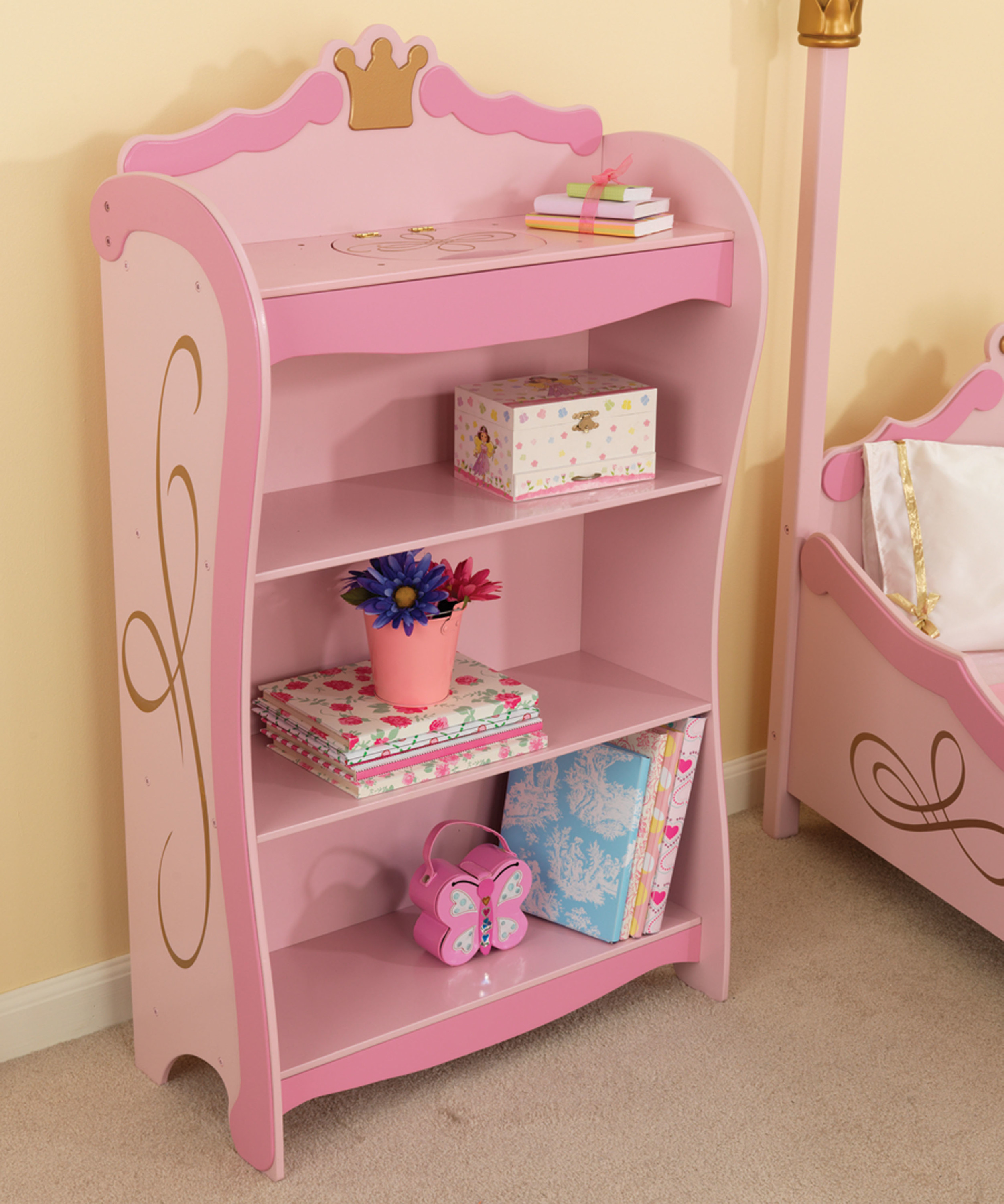 KidKraft Wooden Princess Bookcase with Crown Accent, Shelves and Hidden Storage - Pink - image 2 of 2