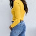 thumbnail image 5 of Womens Long Sleeve Stretch Crewneck Ribbed T-Shirt Fitted Casual Basic Tops, 5 of 5