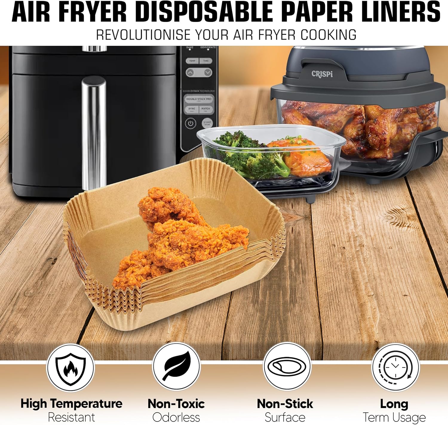 Air Fryer Liners for Ninja DoubleStack SL401 8-10QT: Disposable Paper Liners for SL201 8QT, SL401 10QT and Crispi 4 QT, Double Stack 50pcs, Suitable for SL401/SL451/SL201