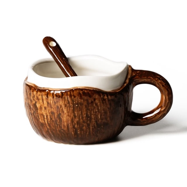 Taza de café de cerámica estilo coco hecha a mano de 8 onzas con cuchara for entusiastas del café/té