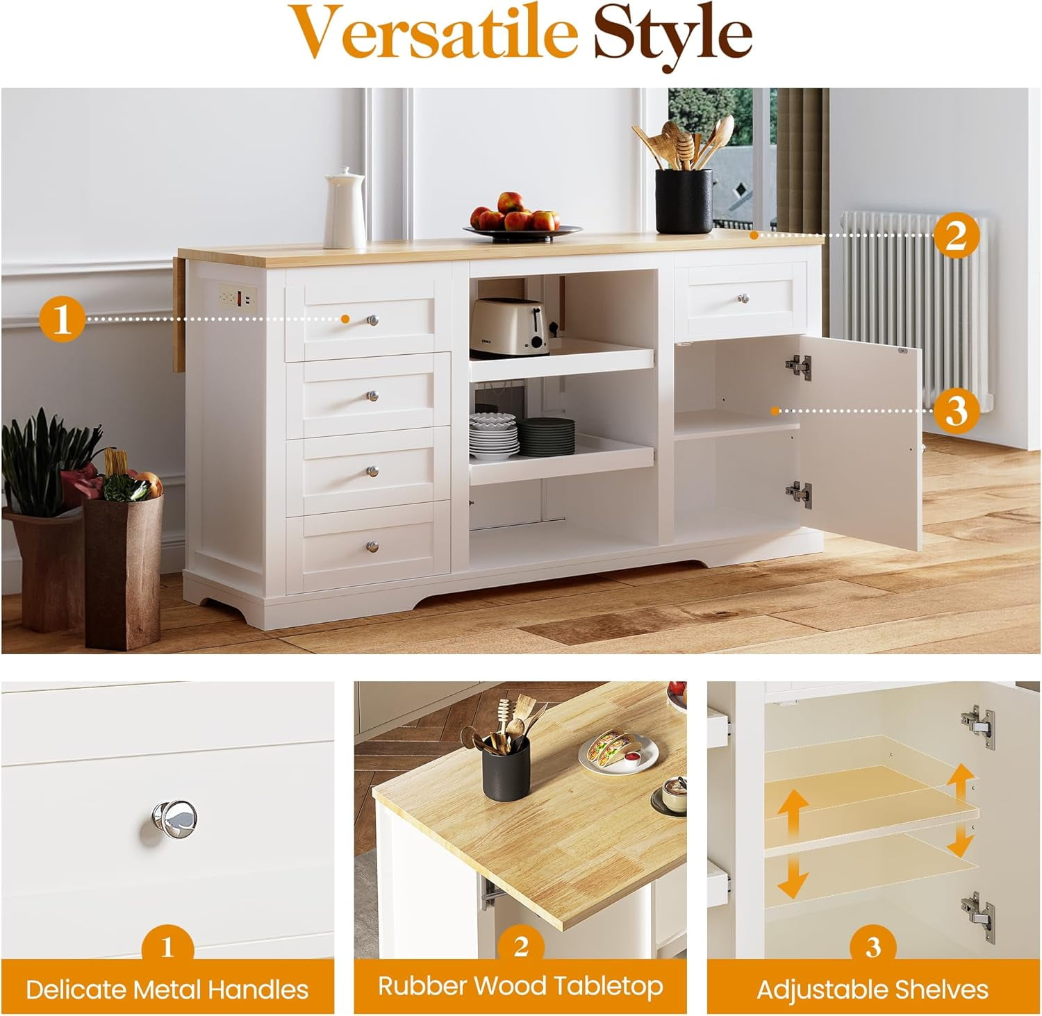 May in Color Oak Kitchen Island with Storage and Drop-Leaf