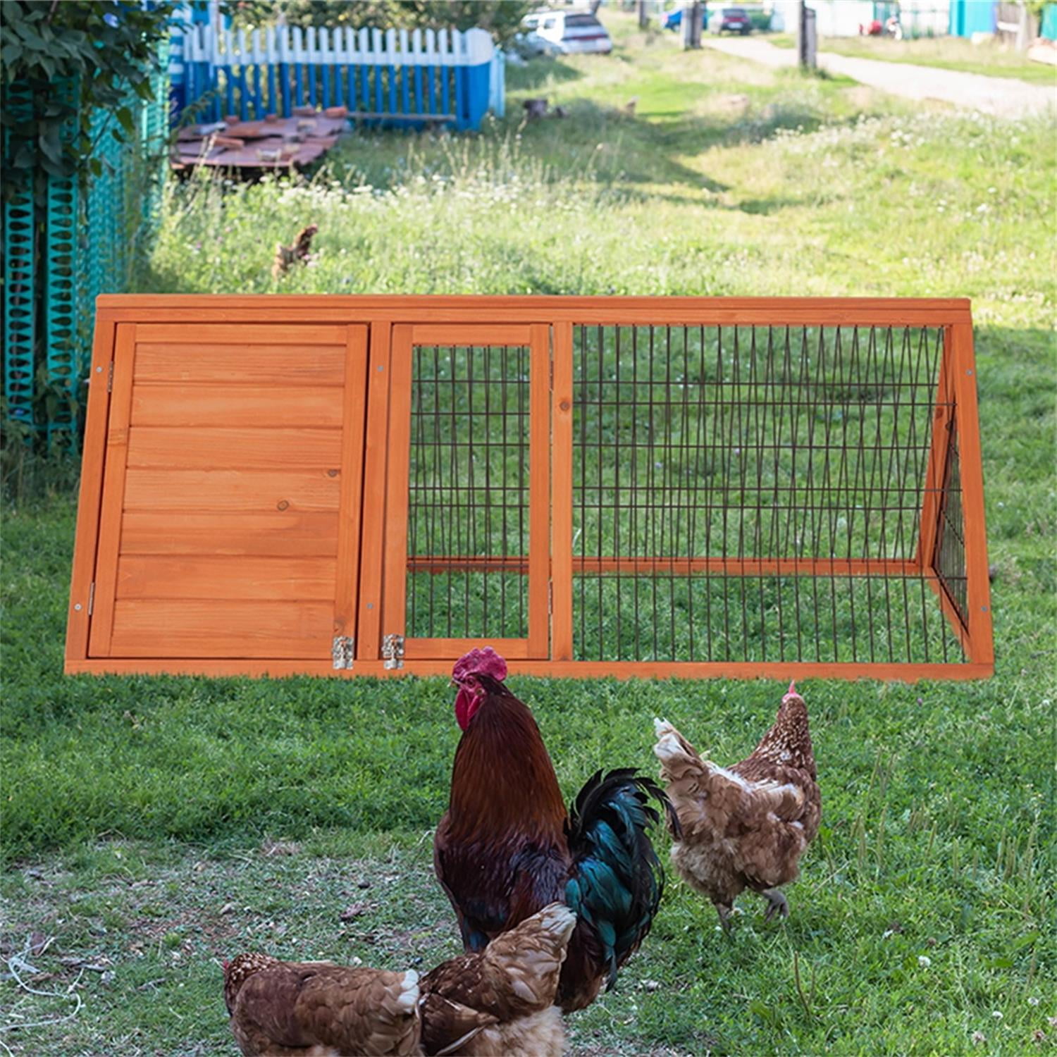 Pefilos 50" Wooden Rabbit Hutch Indoor Guinea Pig Hutch Large Pet Cages for Small Animals Chicken Outdoor Running Cage Pet Triangle Hen House
