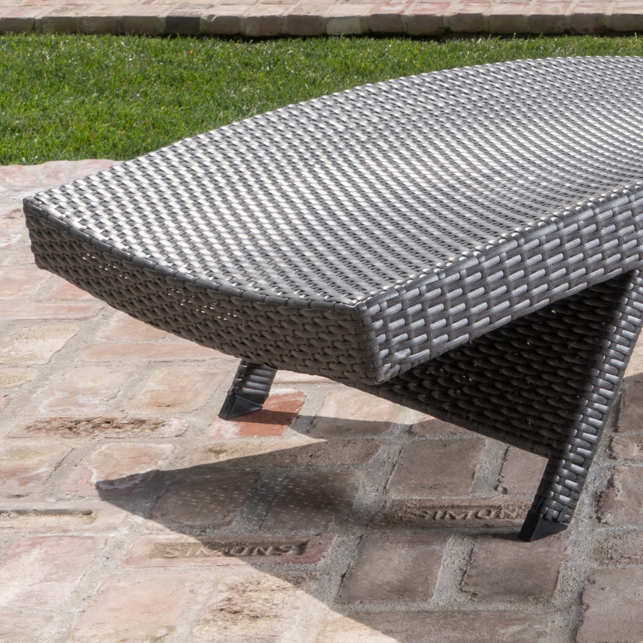 Anthony Outdoor Wicker Adjustable Chaise Lounge with Cushion, Grey, Jungle Green