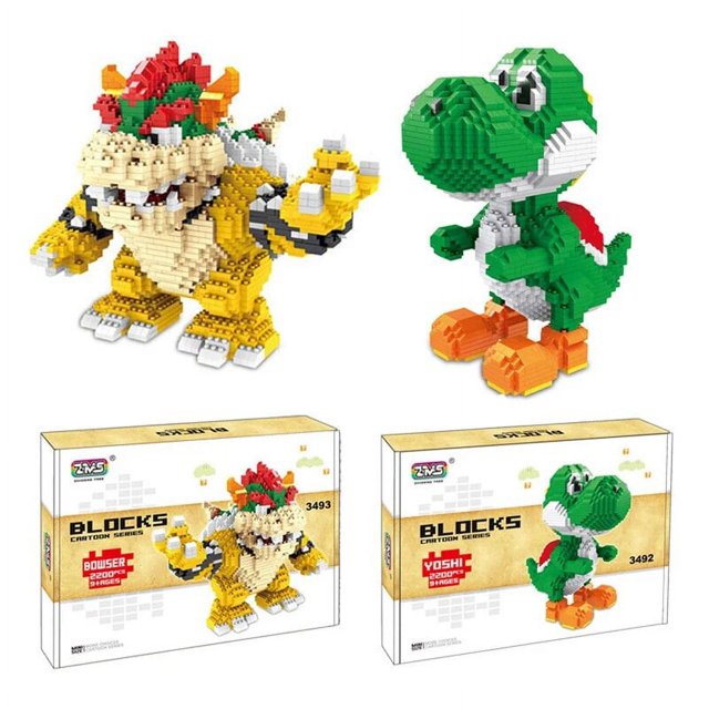 Anime Yoshi Super Bros Mario Bowser Diamond Building Block Cartoon Figures Doll Collectible Model DIY Bricks BOX Toys For Child zhangyuxiang LED