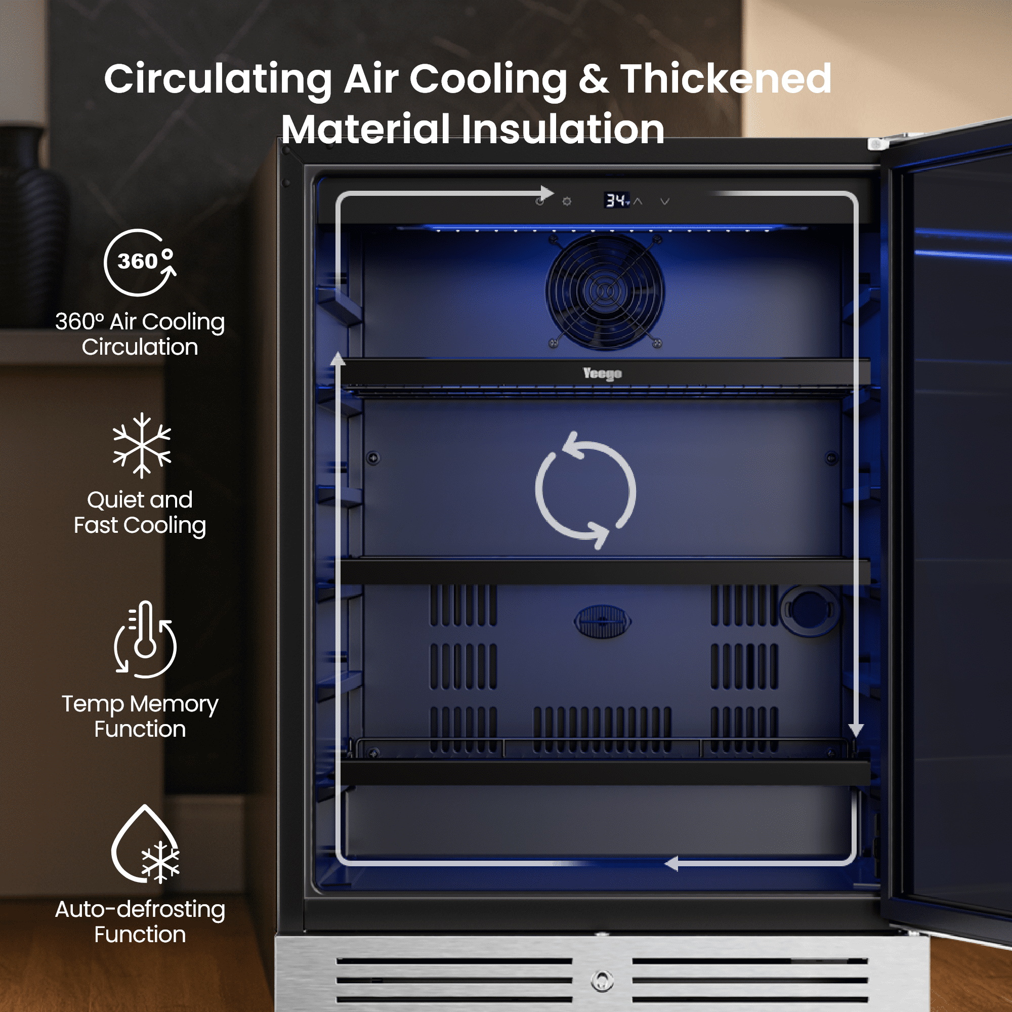 Yeego 24 Inch Beverage Refrigerator, Beverage Cooler with Stainless Steel Door, Built-in Outdoor Refrigerator for Soda, Beer, Wine