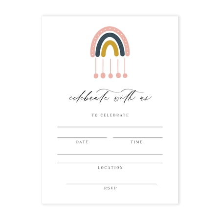 Truly Inspired Paper Co. Watercolor Rainbow Invitations, 25 Pack, 5x7 Inch