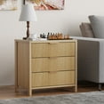 thumbnail image 3 of Fluted Nightstand with 3 Drawers, Mid-Century Modern Bedside Table, 23.7'' Wide Wood End Table for Bedroom, Oak Finish, 3 of 10