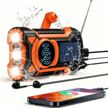 TOPVISION Emergency Radio, Bluetooth Weather Radio with NOAA/AM/FM, Solar/USB-C/Hand Crank Charging, SOS Alarm, Waterproof Flashlight, Headphone Jack, Portable Radio for Home, Camping & Outdoor