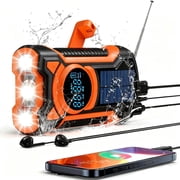 TOPVISION Emergency Radio, Bluetooth Weather Radio with NOAA/AM/FM, Solar/USB-C/Hand Crank Charging, SOS Alarm, Waterproof Flashlight, Headphone Jack, Portable Radio for Home, Camping & Outdoor