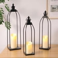 thumbnail image 4 of 3 Pcs Black Metal Decorative Candle Lantern Set, 16'' 19'' 22'' Modern Lantern with 3 Flameless Candles for Indoor & Outdoor, Decorative Large Lanterns for Porch, Patio, Fireplace & Home Decor, 4 of 8