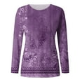 thumbnail image 3 of T-shirts à Manches Longues pour Femmes, Col Ras du Cou, Tuniques à Imprimé Floral, Hauts Doux Décontractés, Blouse Coupe Ample, 3 of 3