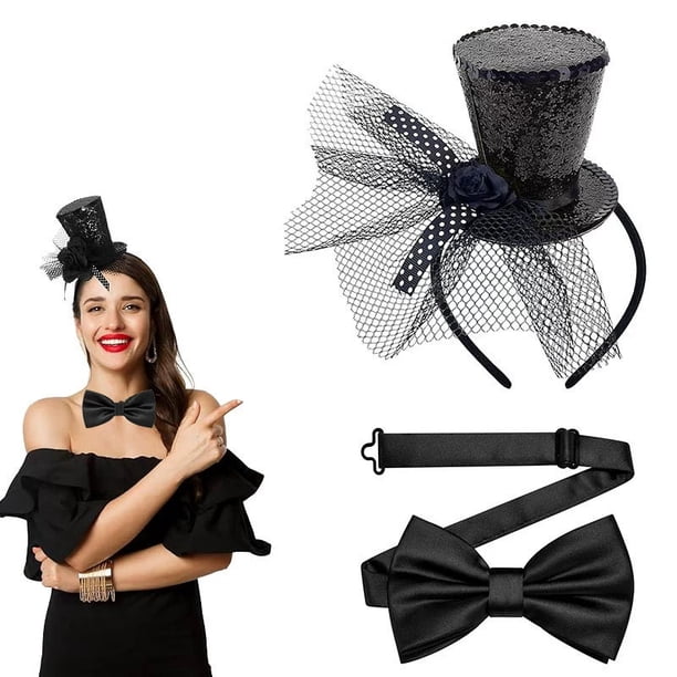 Mini sombrero de copa con lazo adecuado para niñas y mujeres, fiestas temáticas, carnaval, Halloween, accesorios, una diadema.