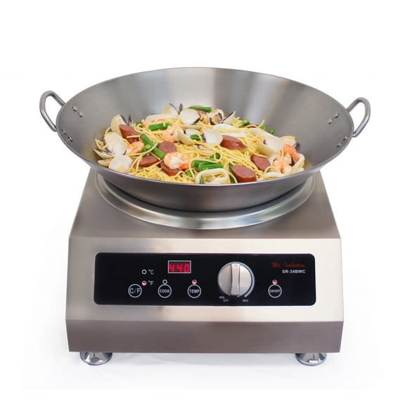 SPT SR-34BWC-450E 3400W Countertop Commercial Wok Cooktop (220-240V) with 18″ Stainless Steel Wok
