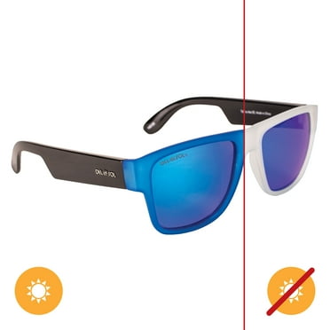 Del Sol Solize Color-Changing Unisex Sunglasses - Talk to Me - Changes Color from Clear to Blue in the Sun - Polarized Pro, Mirrored Lens, 100% UVA/UVB Protection