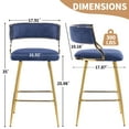 thumbnail image 2 of Swivel Barstools Set of 2, Modern Counter Height Bar Chairs – Blue Upholstered Barstools with Gold Metal Base, Padded Bar Stools for Kitchen Island, Breakfast Nook, 2 of 10