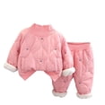 thumbnail image 2 of lkfuzj Toddler Kids 2pcs Fleece Thickened Sweatsuit Set Girls Cute Warm Pullover Top Casual Pants Outfits Fall Winter Children Loungewear Outfit - Pink, 2 of 9