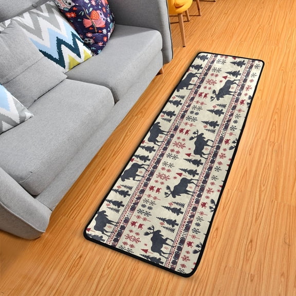 Moose Tree Silhouette Hallway Runner Rug 2'X6' Non-Slip Washable Carpet Runner Kitchen Entryway Laundry Bedroom