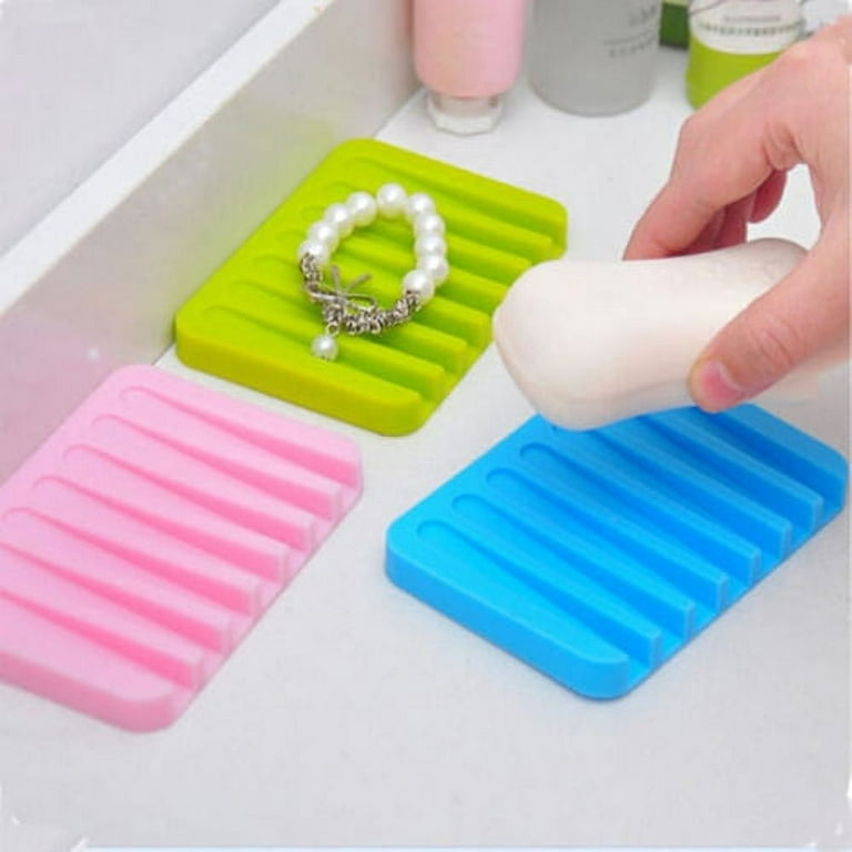 Silicone Bathroom Soap Dish Storage Holder Plate Tray Drain Soapbox