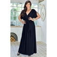 thumbnail image 3 of KOH KOH Long Bridesmaid Formal Short Sleeve V-Neck Full Floor Length Flowy Cocktail Summer Evening Wedding Guest Party Tall Maxi Dress Gown For Women Dark Navy Blue Large US 12-14 NT026, 3 of 6