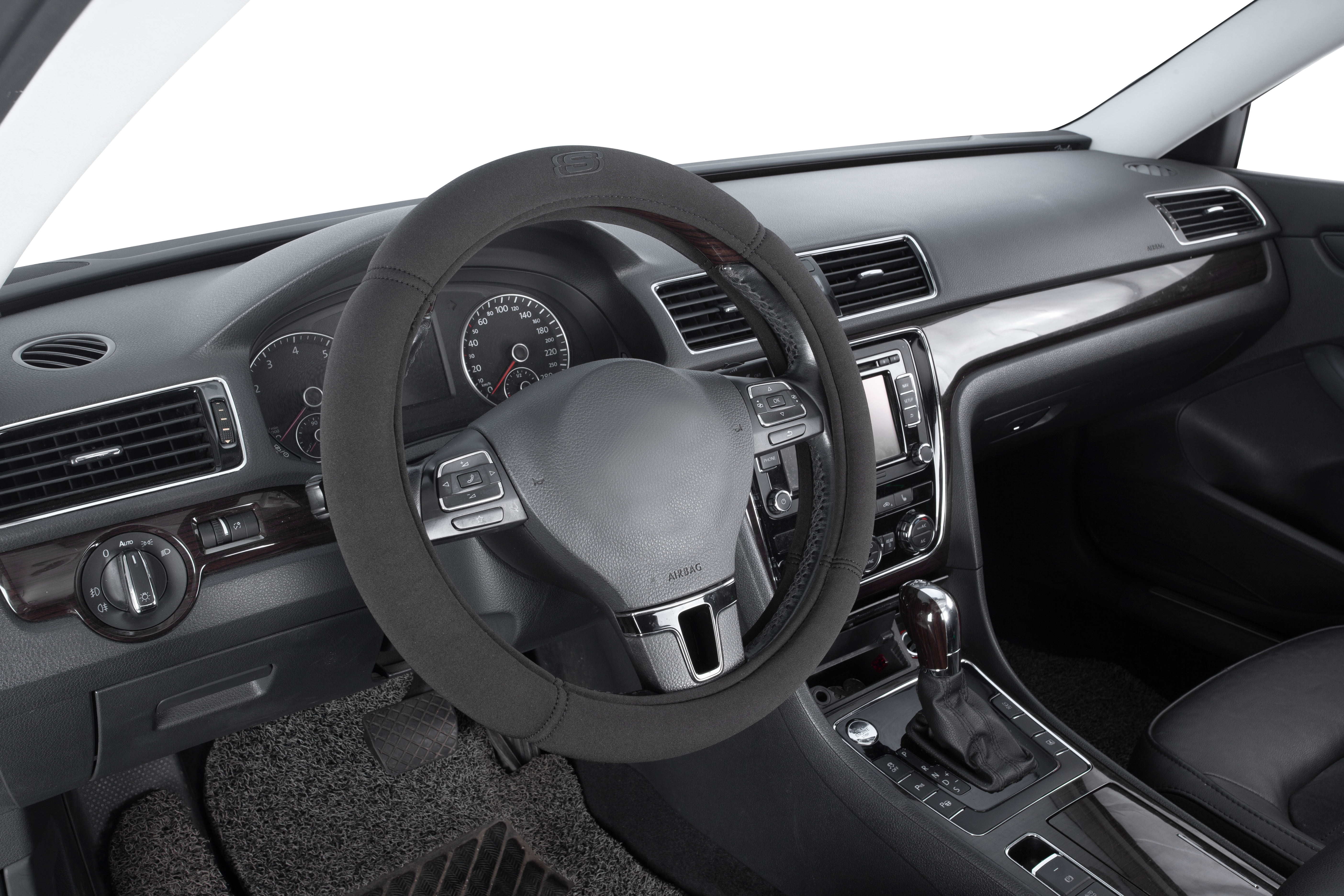 Skechers 1-Piece Car Steering Wheel Cover Memory Foam Polyester Black - Universal Fit, 23SK13