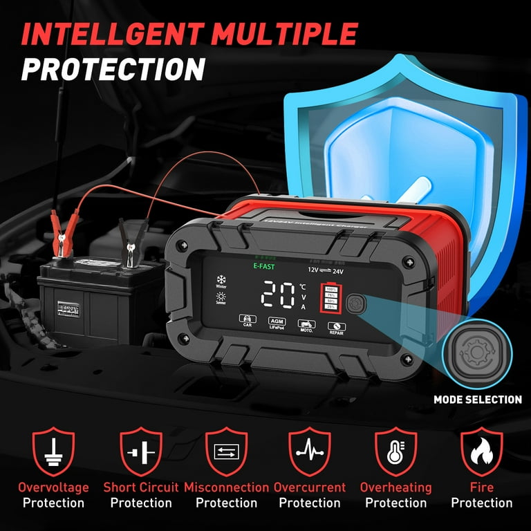 GPED 12V 24V Battery Charger, 20-Amp Portable Car Battery Charger