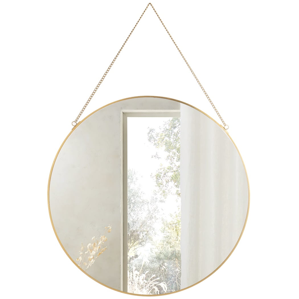 Wall Mirror, 15.7in Hanging Round Mirror with Chain, Golden Metal Frame