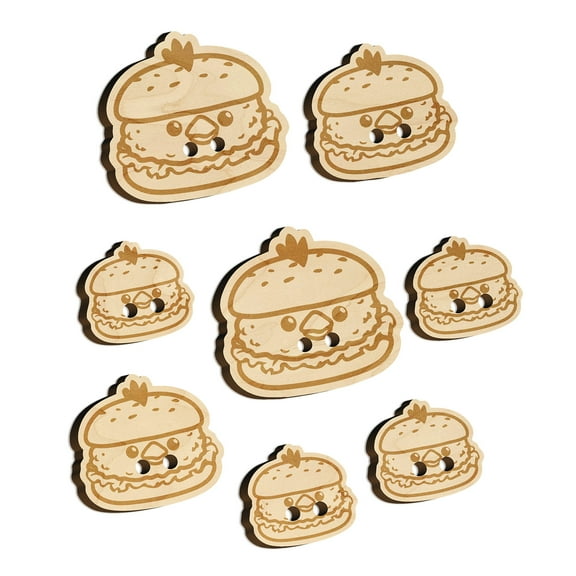 Cute Chicken Sandwich Wood Buttons for Crochet Knitting Sewing DIY Craft - 1.25 Inch Large (5pcs)