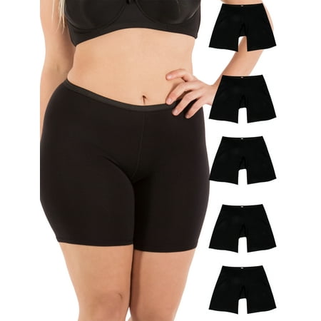B2BODY - Womens Panties S-Plus Sizes Stretch Cotton Long Leg 6.5" Boyshort Briefs (5PK