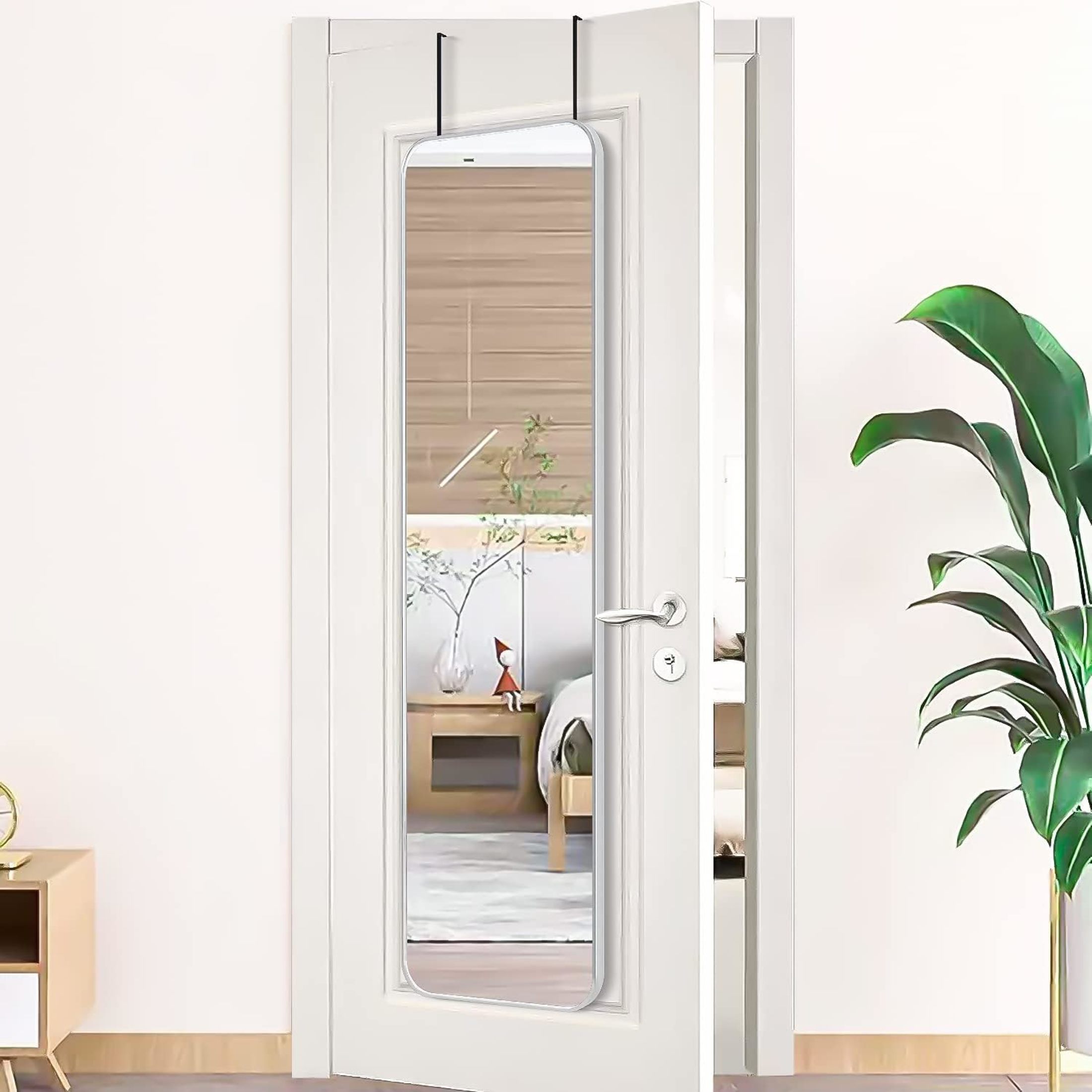 Noble House 47"x14" Rectangular Door Mirror, Aluminum Alloy Frame, HD Shatterproof Glass, Silver